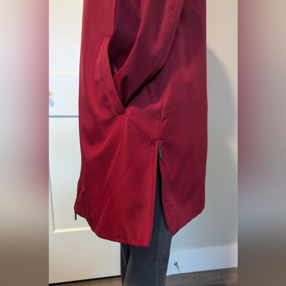 Calvin Klein Womens Softshell Coat Small Long Warm Red Jacket Hooded Full Zip - Picture 7 of 7